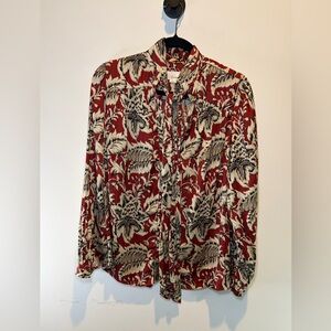 Anthropologie Red and Cream Floral Button-Down Shirt